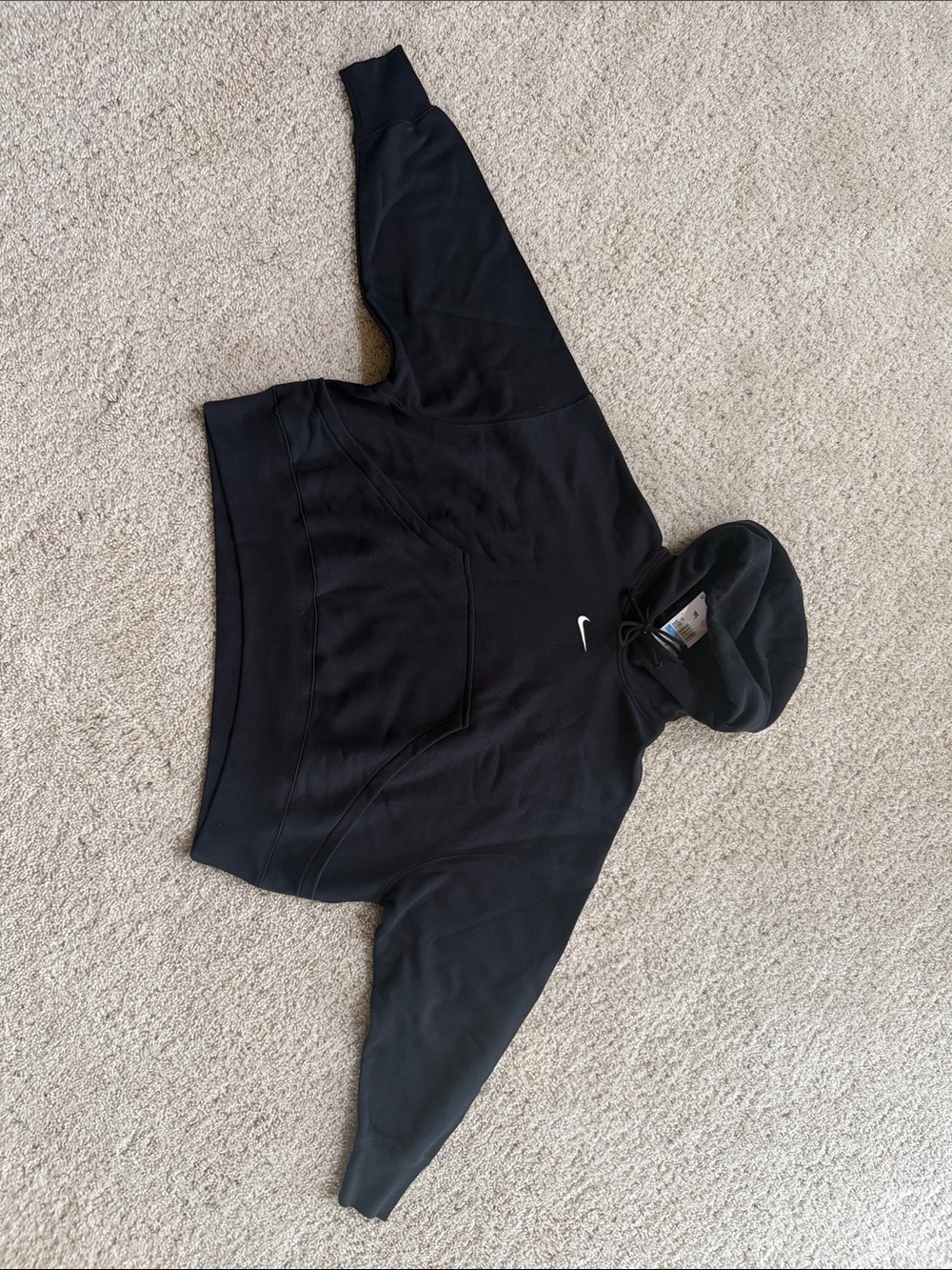 Nike Black Cropped Oversized Hoodie with Small White Swoosh